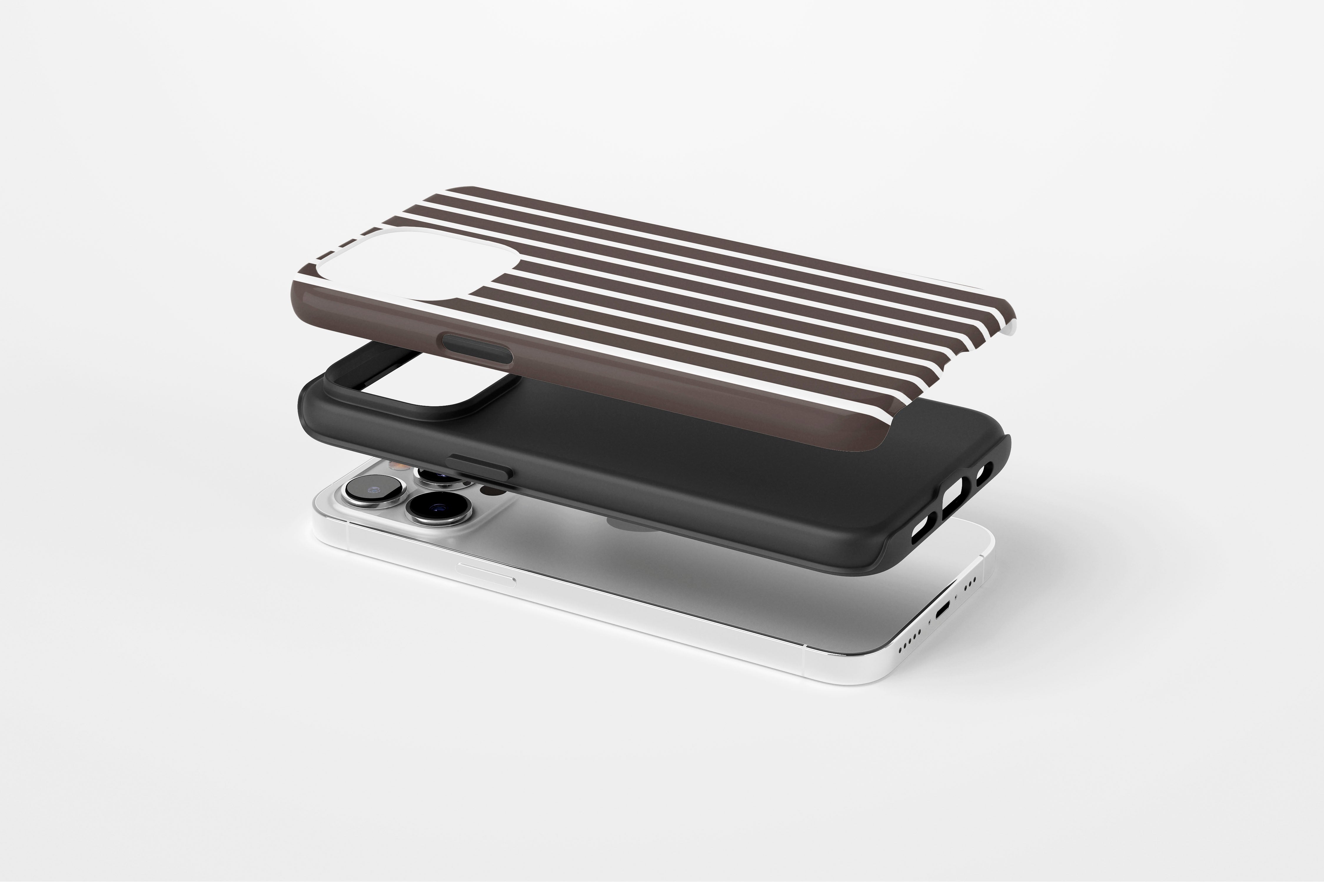 Side view of Stripes (Chocolate) case showing an example of tough case