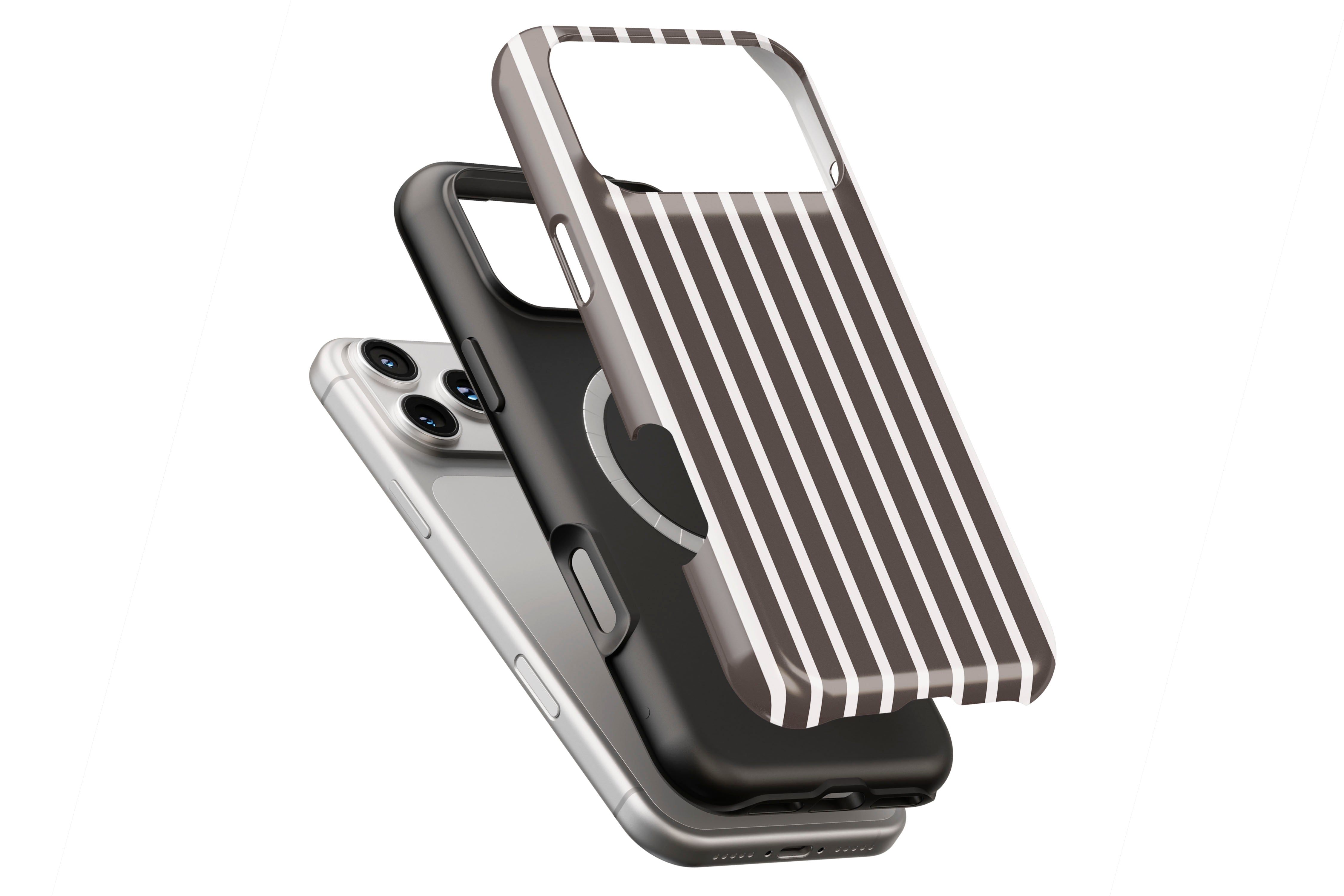 Stripes (Chocolate) magnetic case showing built-in magnetic ring compatible with MagSafe charging