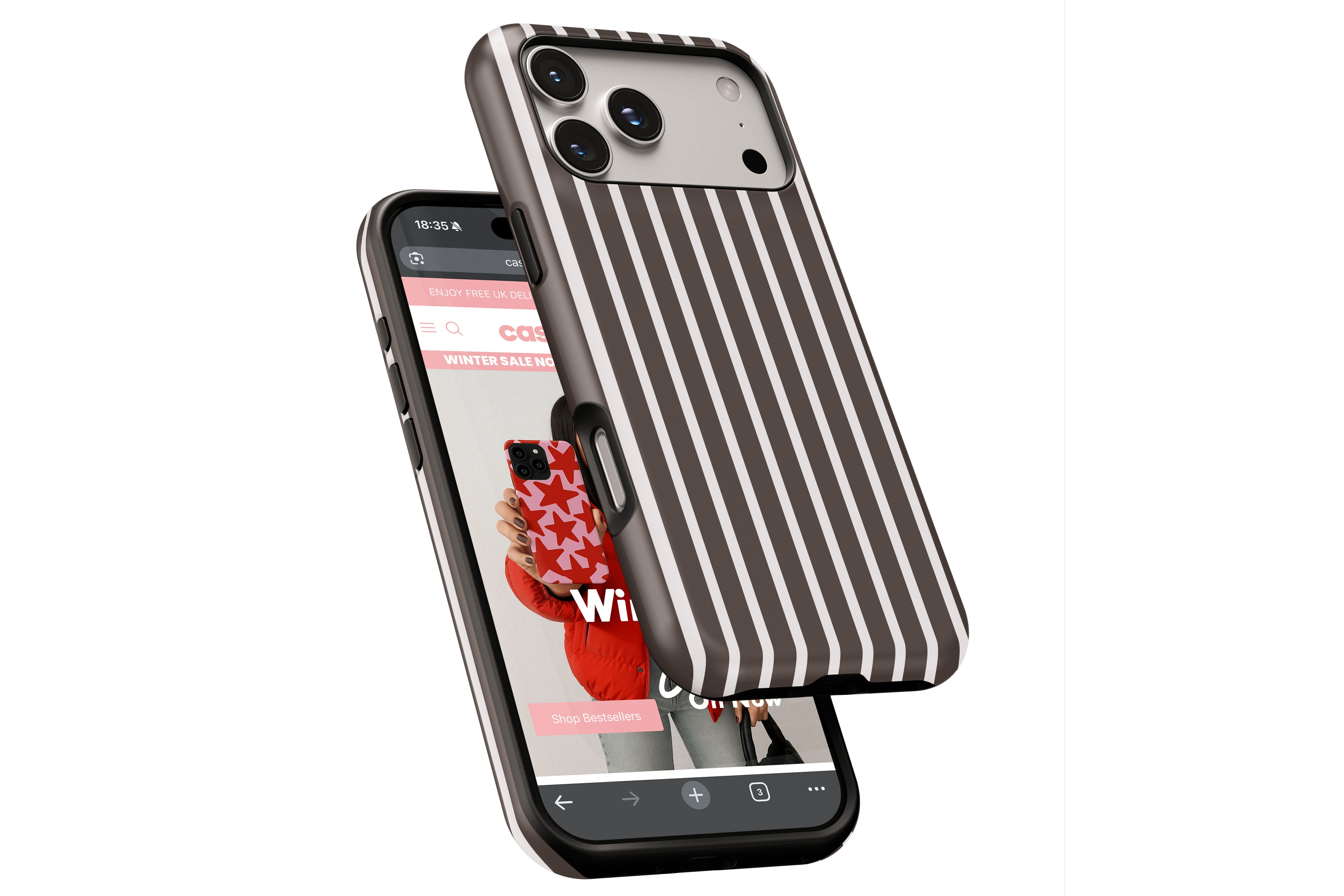 Side view of Stripes (Chocolate) magnetic tough case showing button cut-outs