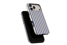 Side view of Stripes Cobalt phone case showing button cut-outs