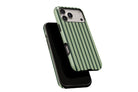 Side view of Stripes Green phone case showing button cut-outs