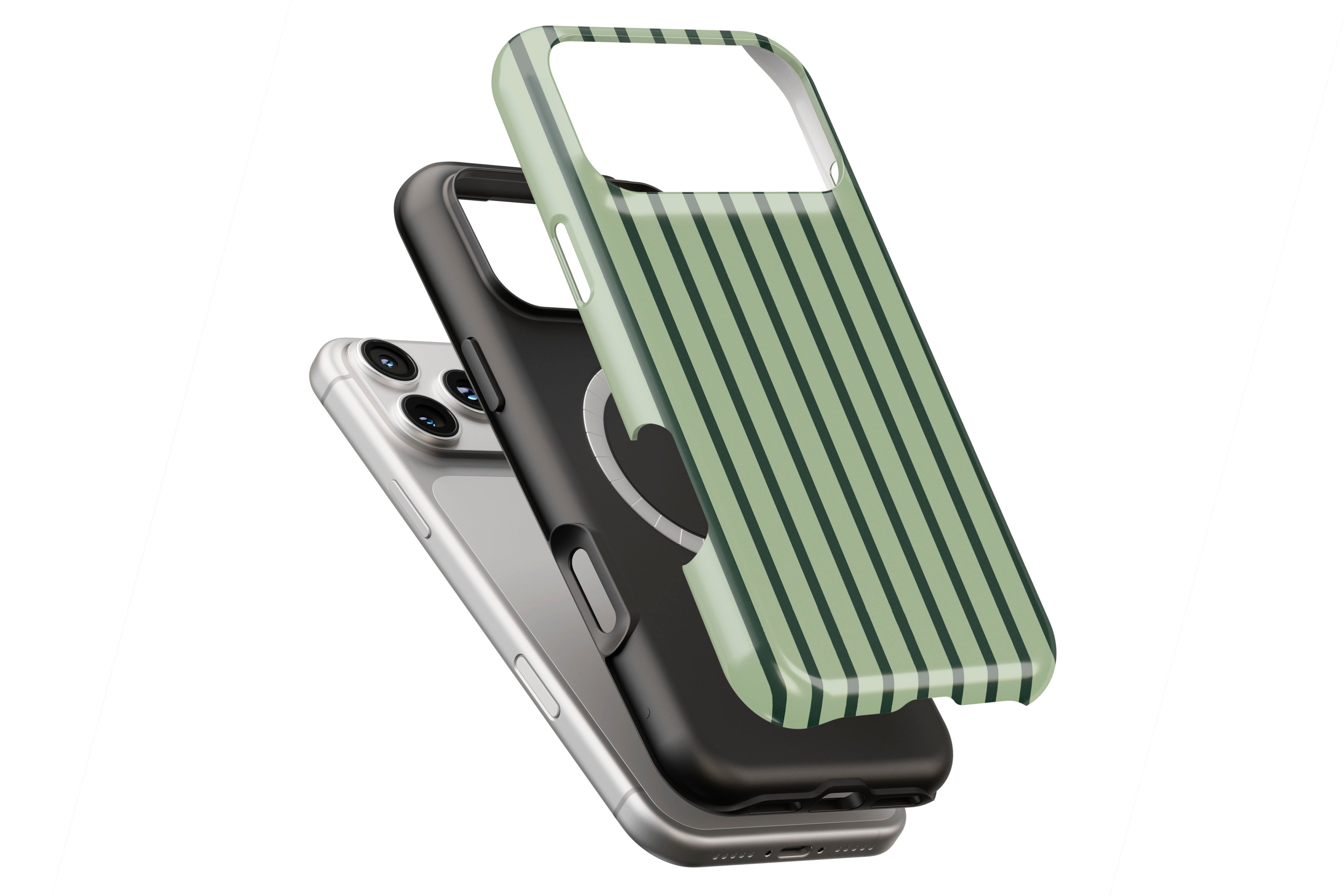 Stripes Green magnetic case showing built-in magnetic ring compatible with MagSafe charging