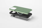 Side view of Stripes Green case showing stripes print design