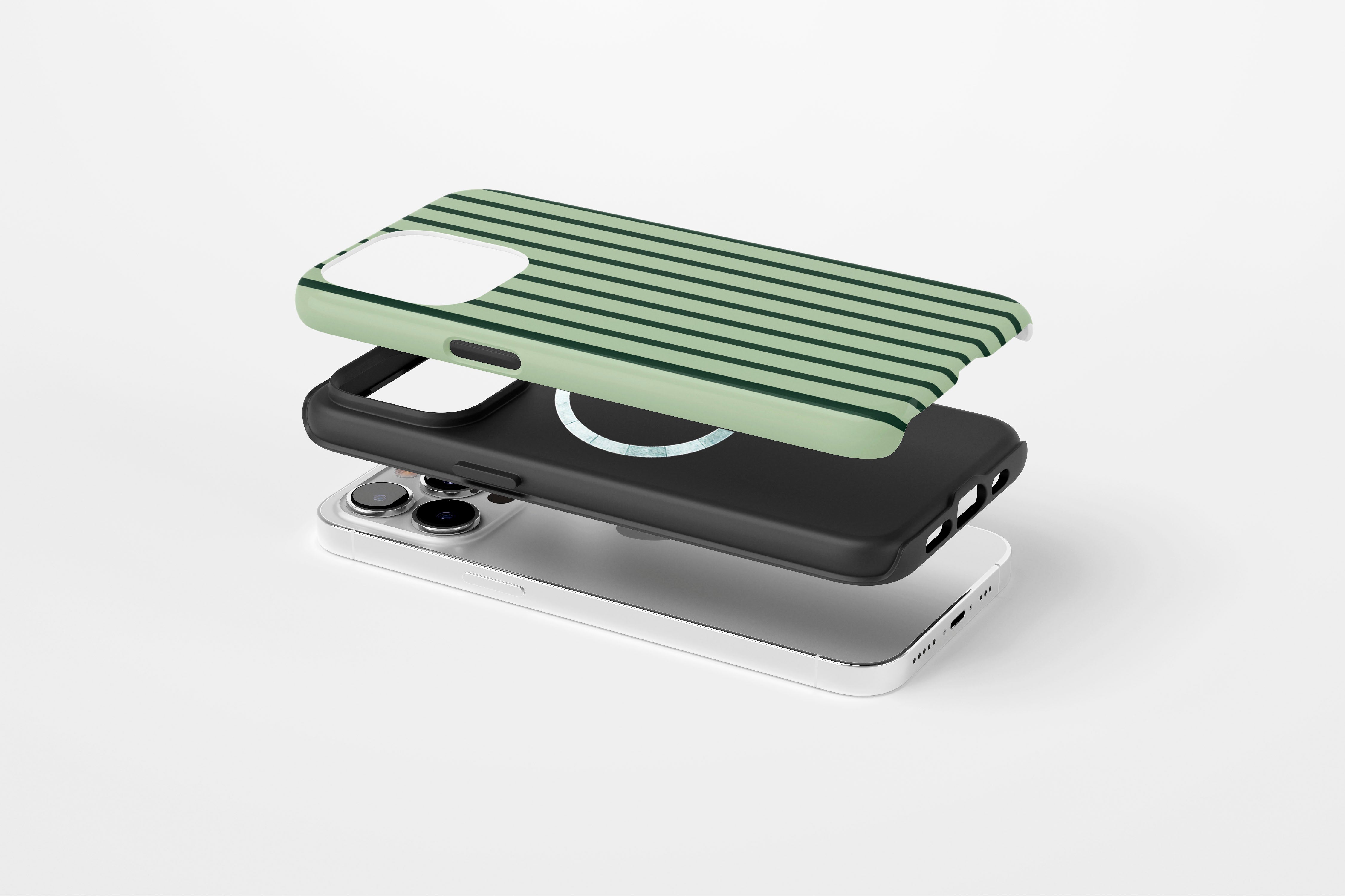 Side view of Stripes Green case showing stripes print design