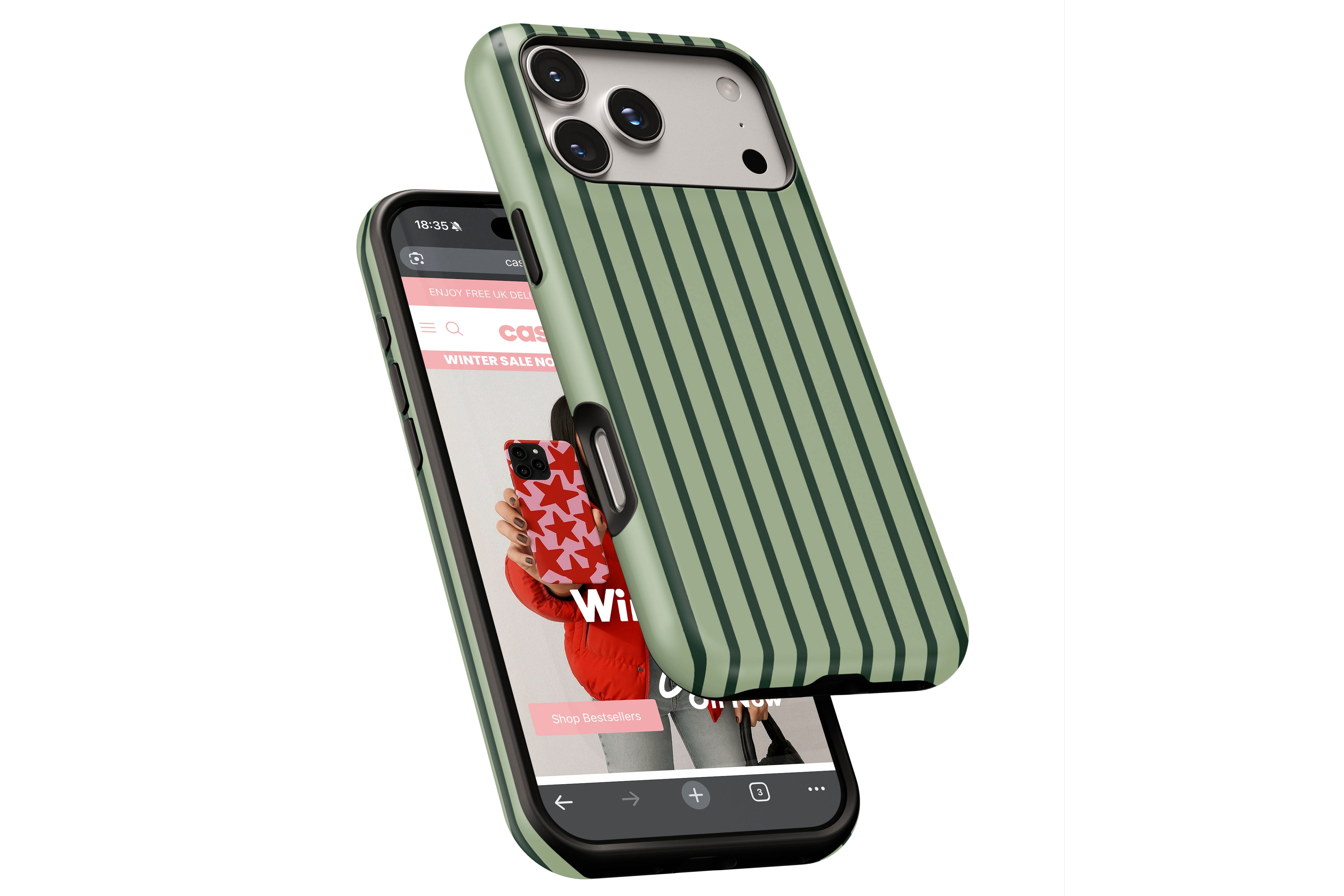 Side view of Stripes Green magnetic tough case showing button cut-outs