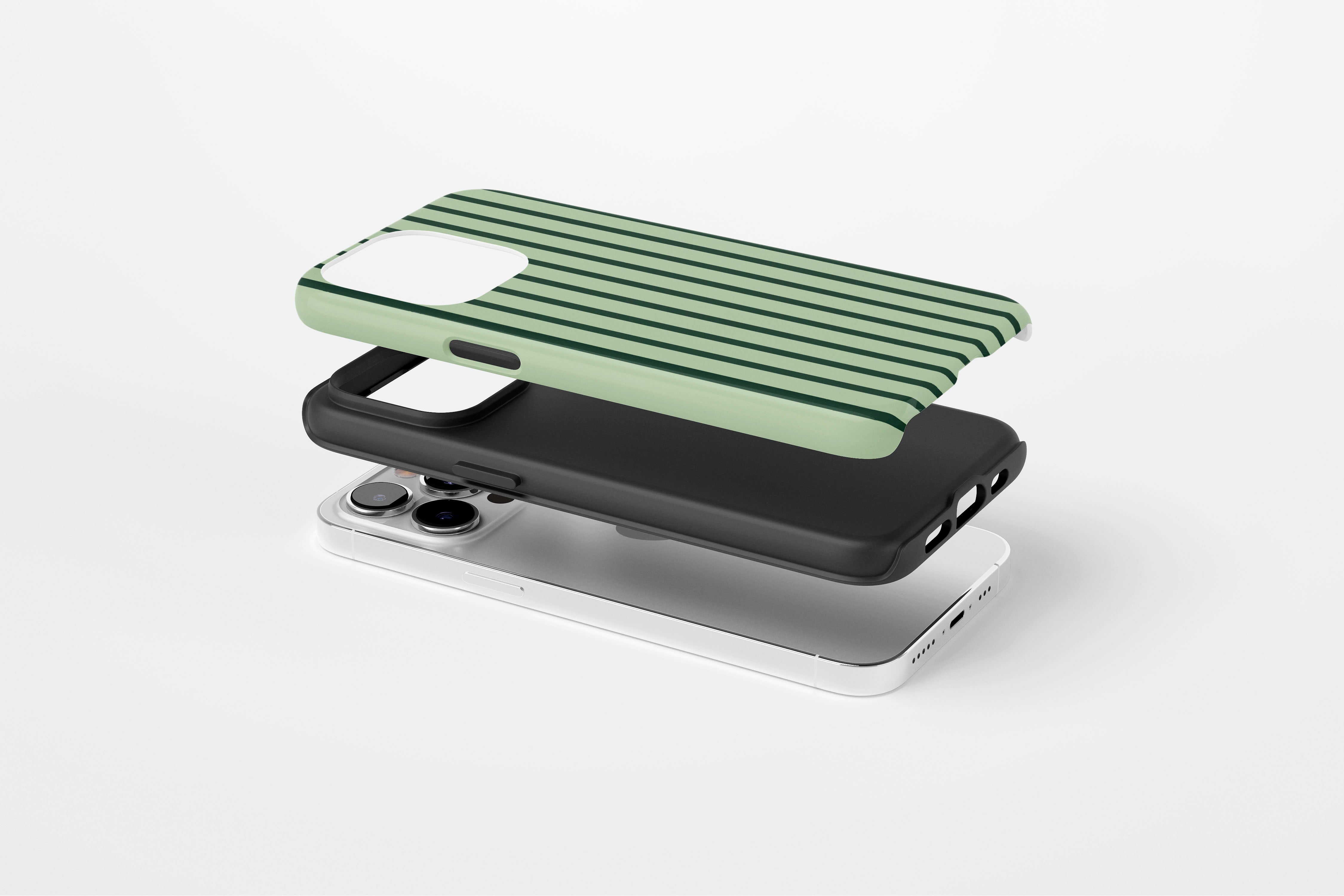 Side view of Stripes Green case showing  an example of tough case