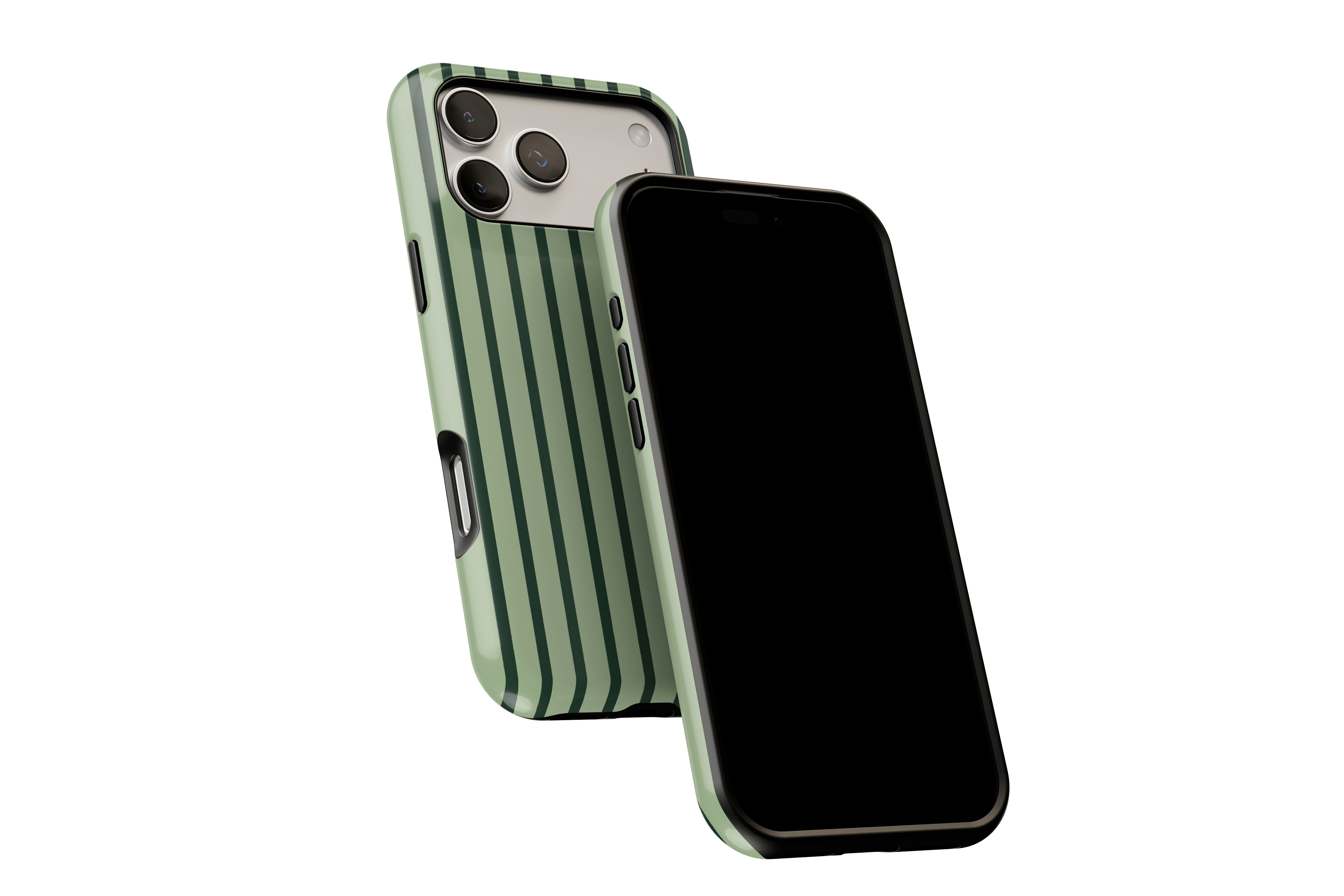 Side view of Stripes Green phone case showing button cut-outs
