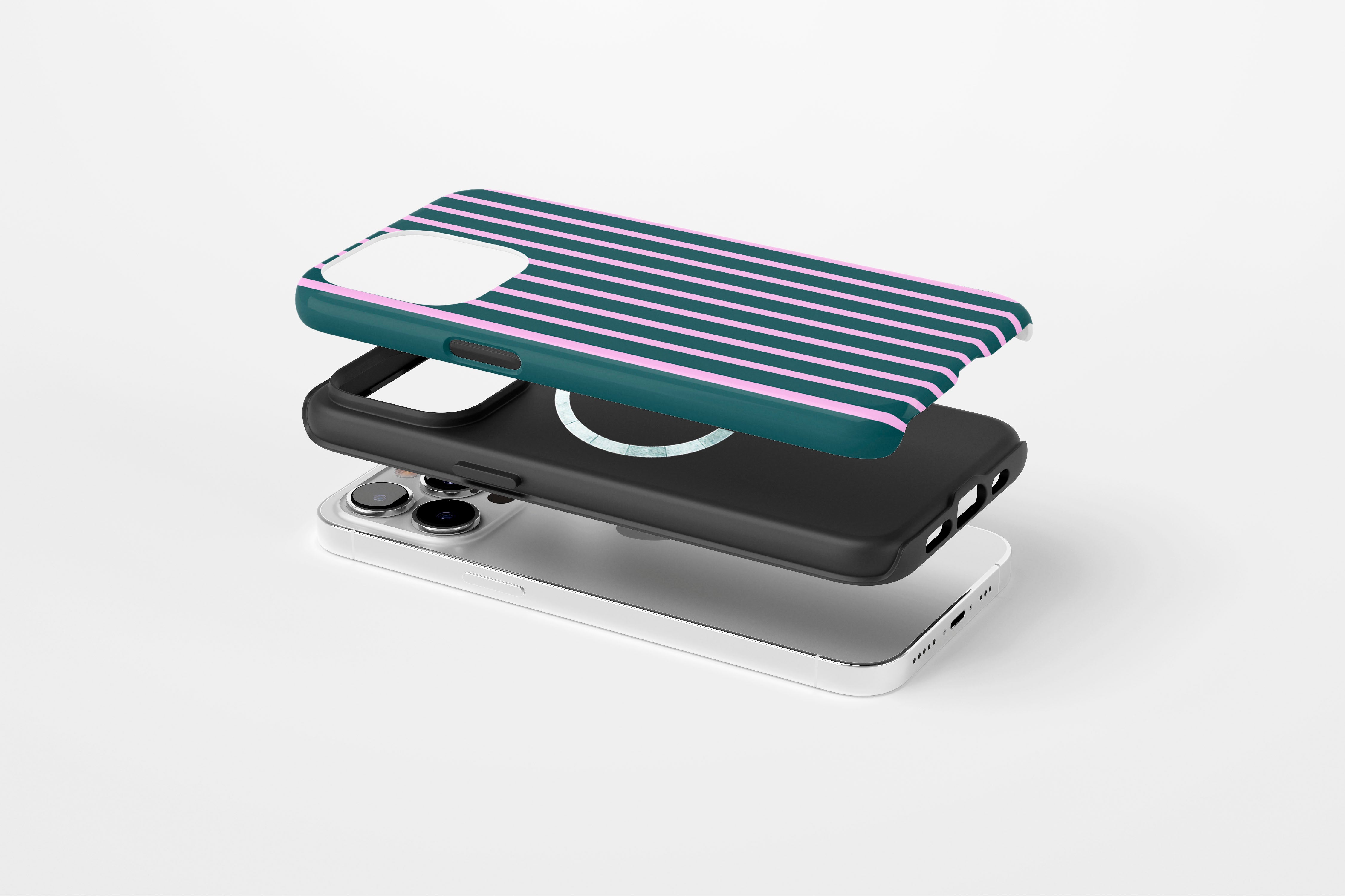 Side view of Stripes (Ivy) case showing stripe print design