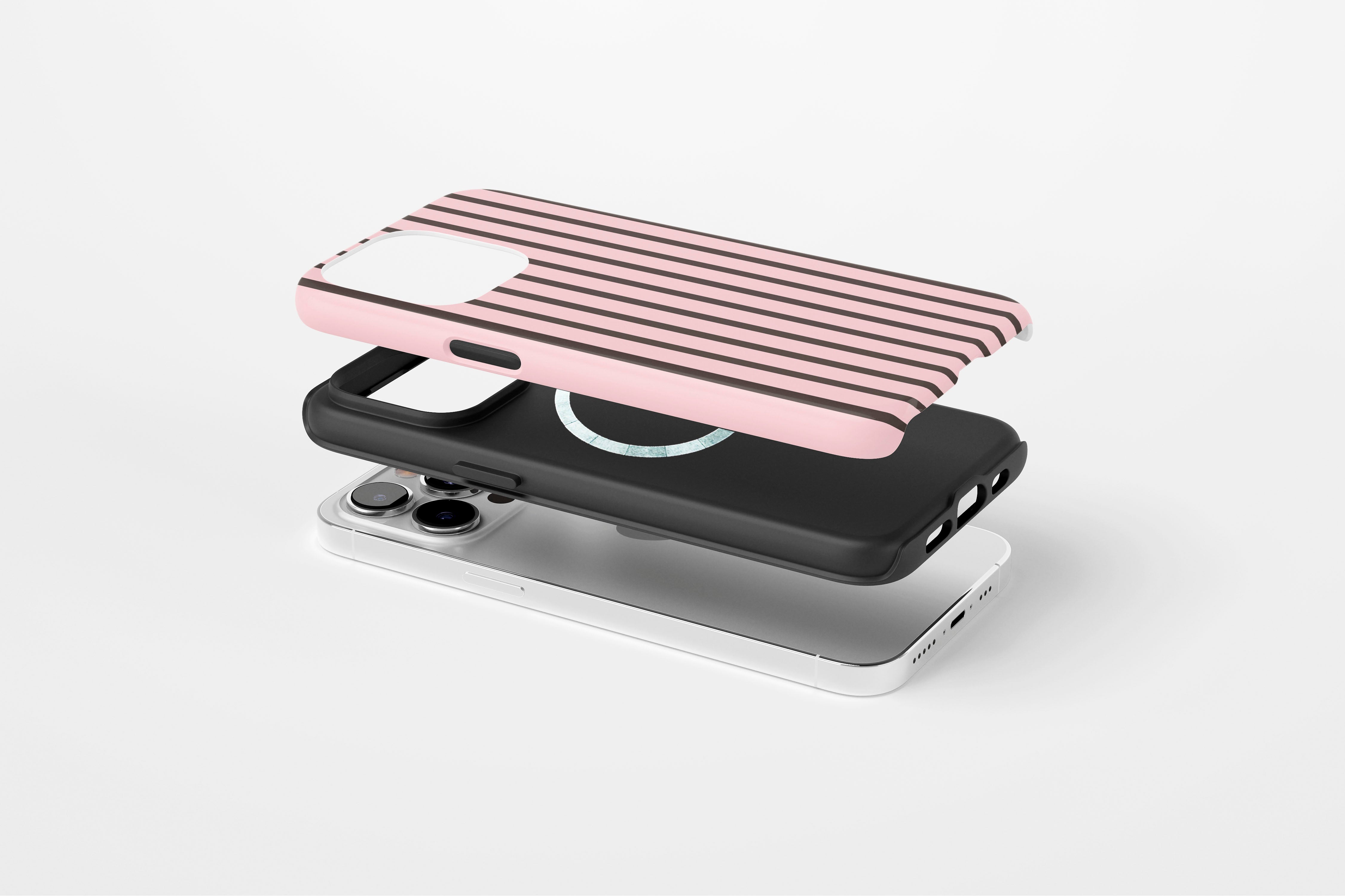 Side view of Stripes (Neapolitan) case showing stripe print design