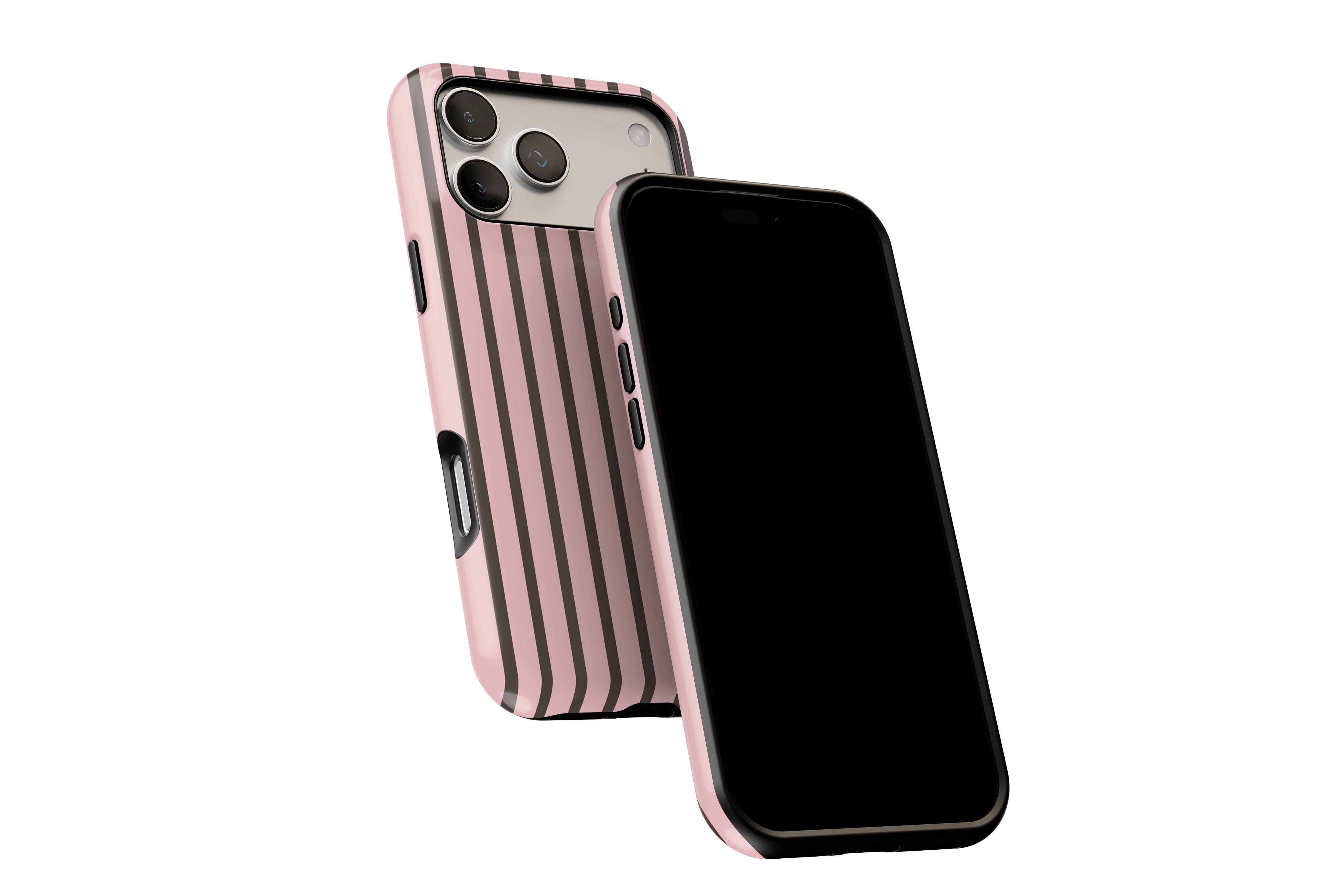 Side view of Stripes (Neapolitan) phone case showing button cut-outs
