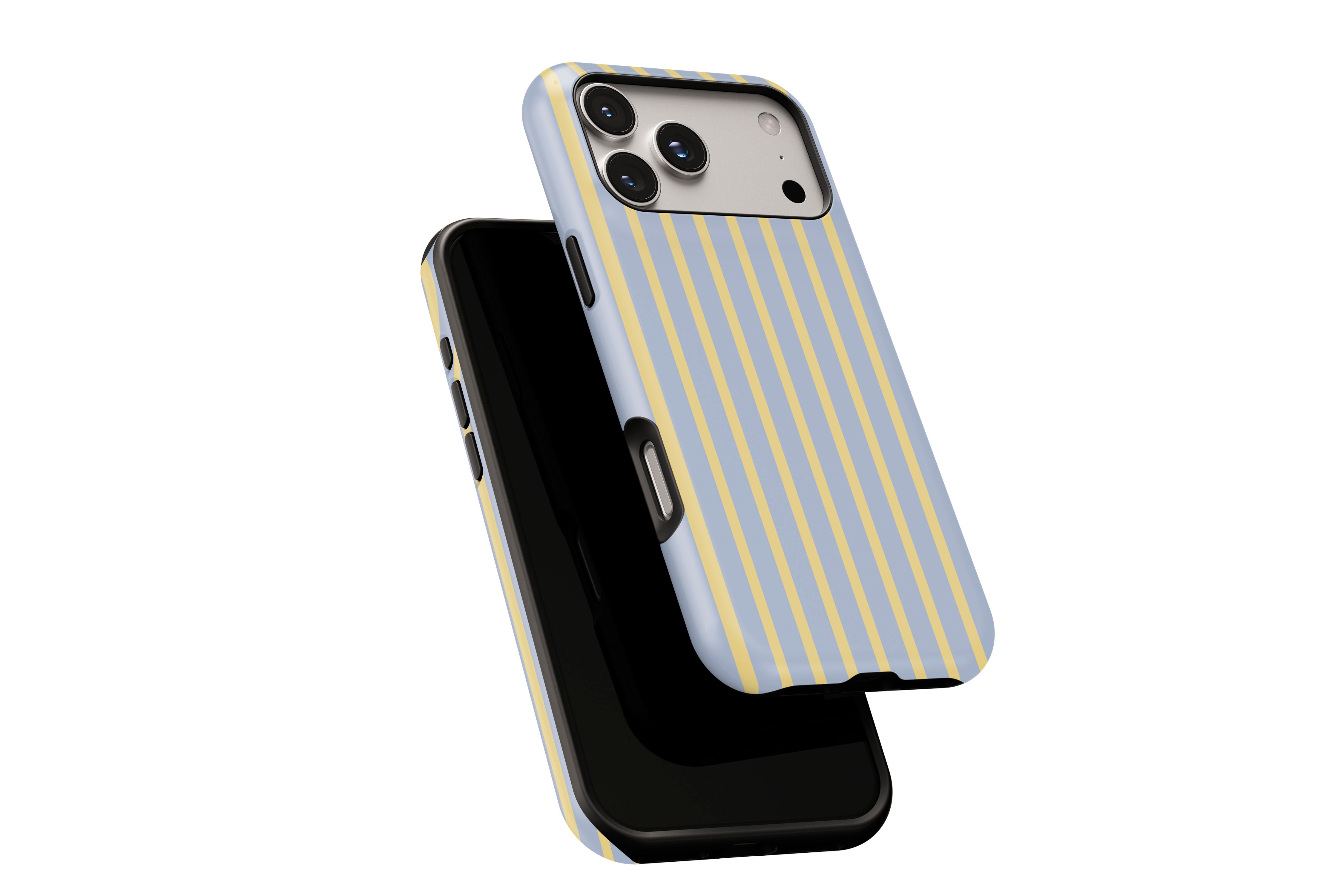 Side view of Stripes (Neapolitan) phone case showing button cut-outs