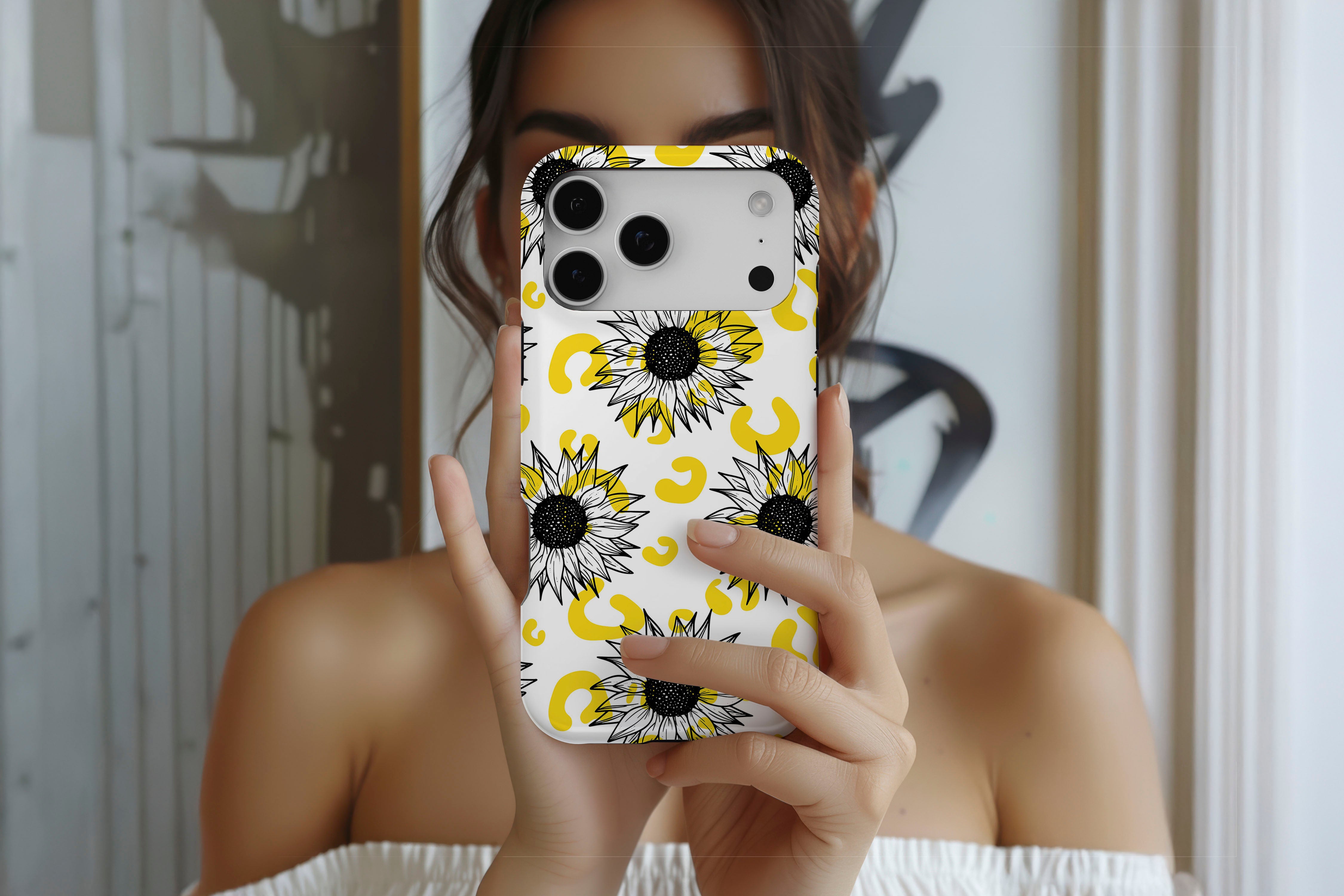 Lifestyle image of Sunflowers magnetic tough case showing floral print design