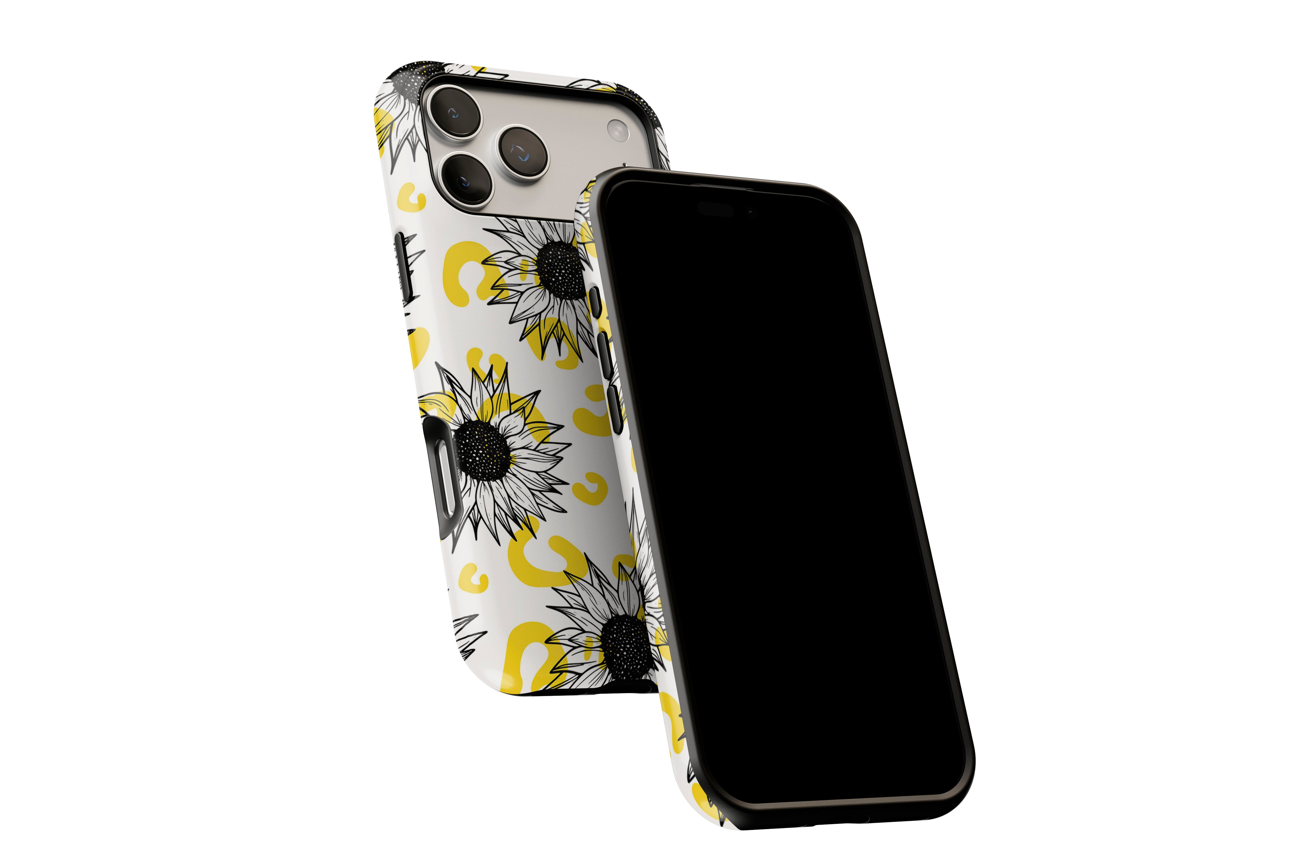 Side view of Sunflowers phone case showing button cut-outs