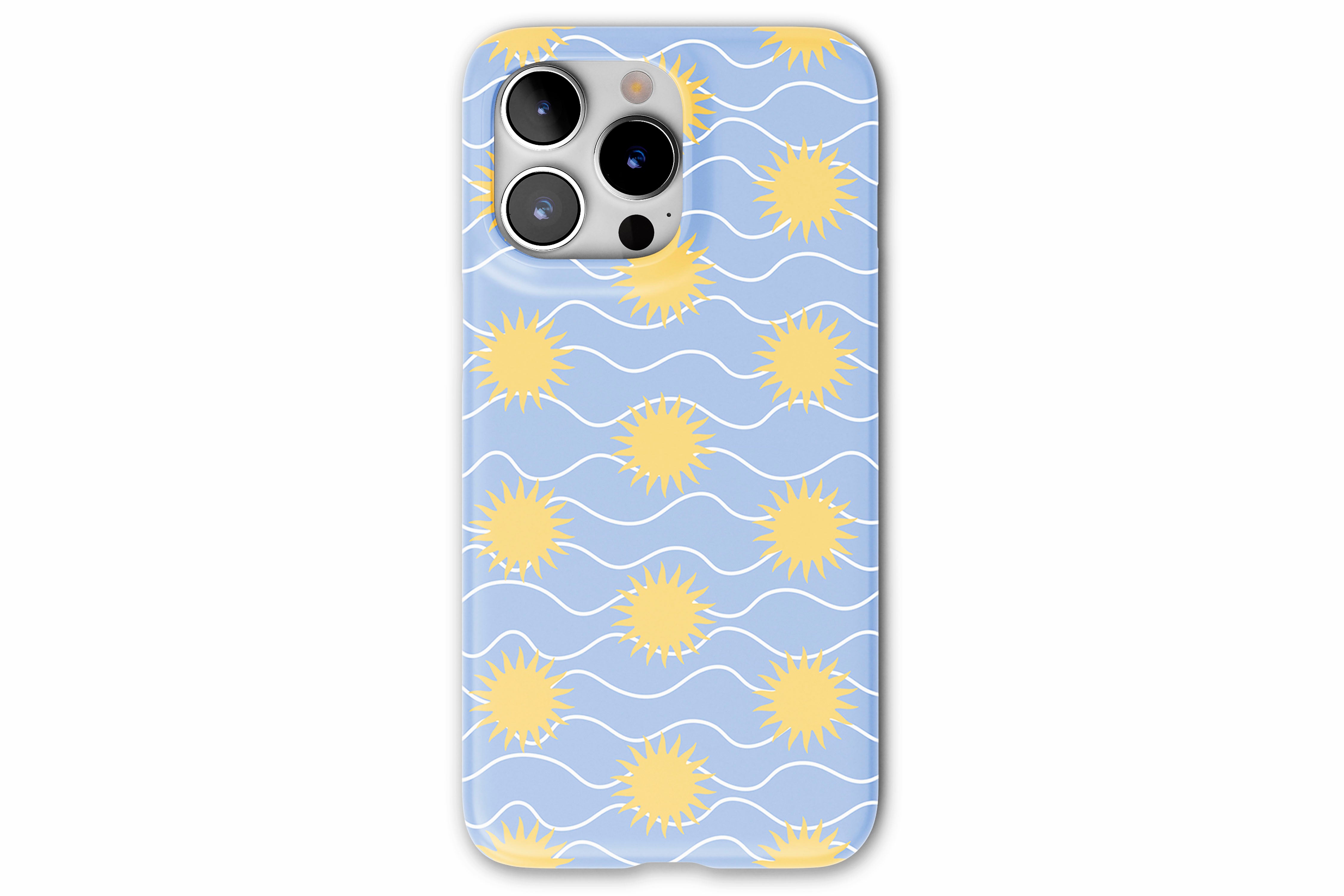 Front view of Sunstroke case showing sun print design