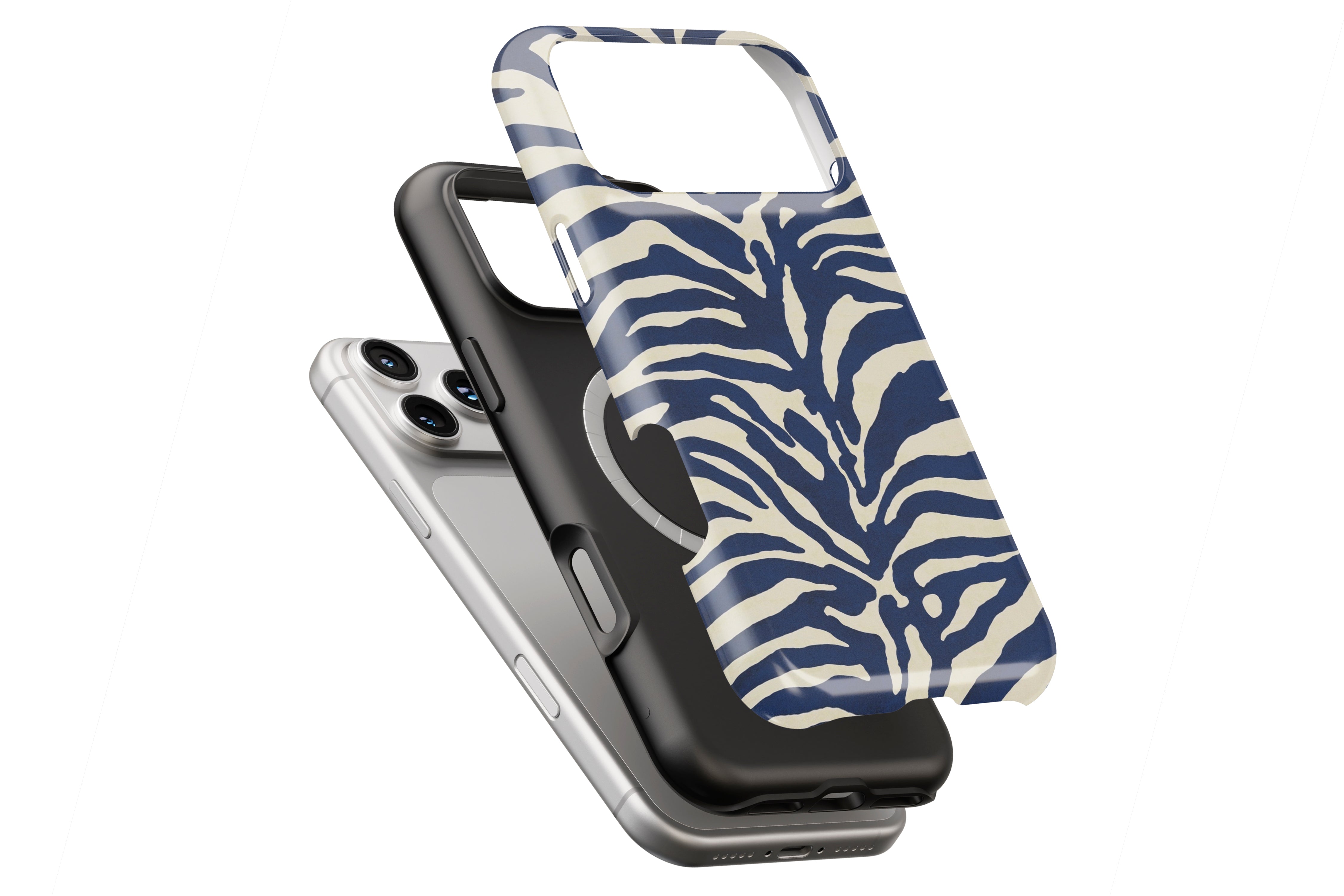 Zebra Print magnetic case showing built-in magnetic ring compatible with MagSafe charging